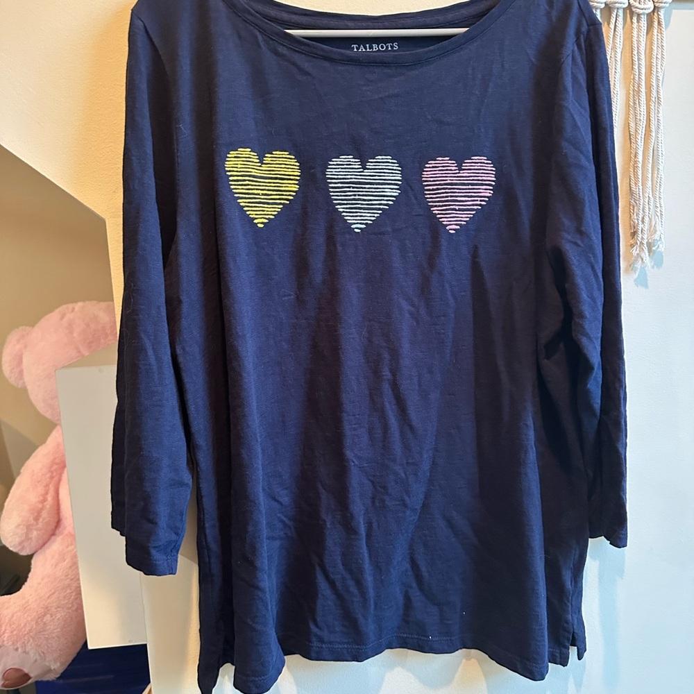 Talbots Navy Shirt with Heart Motif